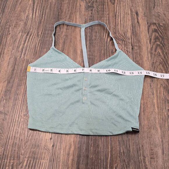 KORAL Ribbed Halter Crop Tank Top Size S NWT | Sage Green Button Front Brami - Picture 9 of 11